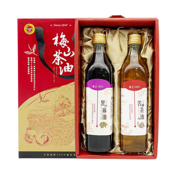 【 MEI-SHAN TEA-SEEDS OIL 】 Gift Box (Camellia Oil*1 + Black Sesame Oil*1) 1 Set