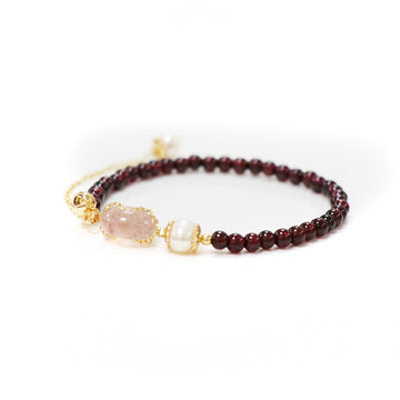 【MAZUBUYBUY】 Zhenlan Strawberry Quartz Pingan Kou Garnet Bracelet 1pcs