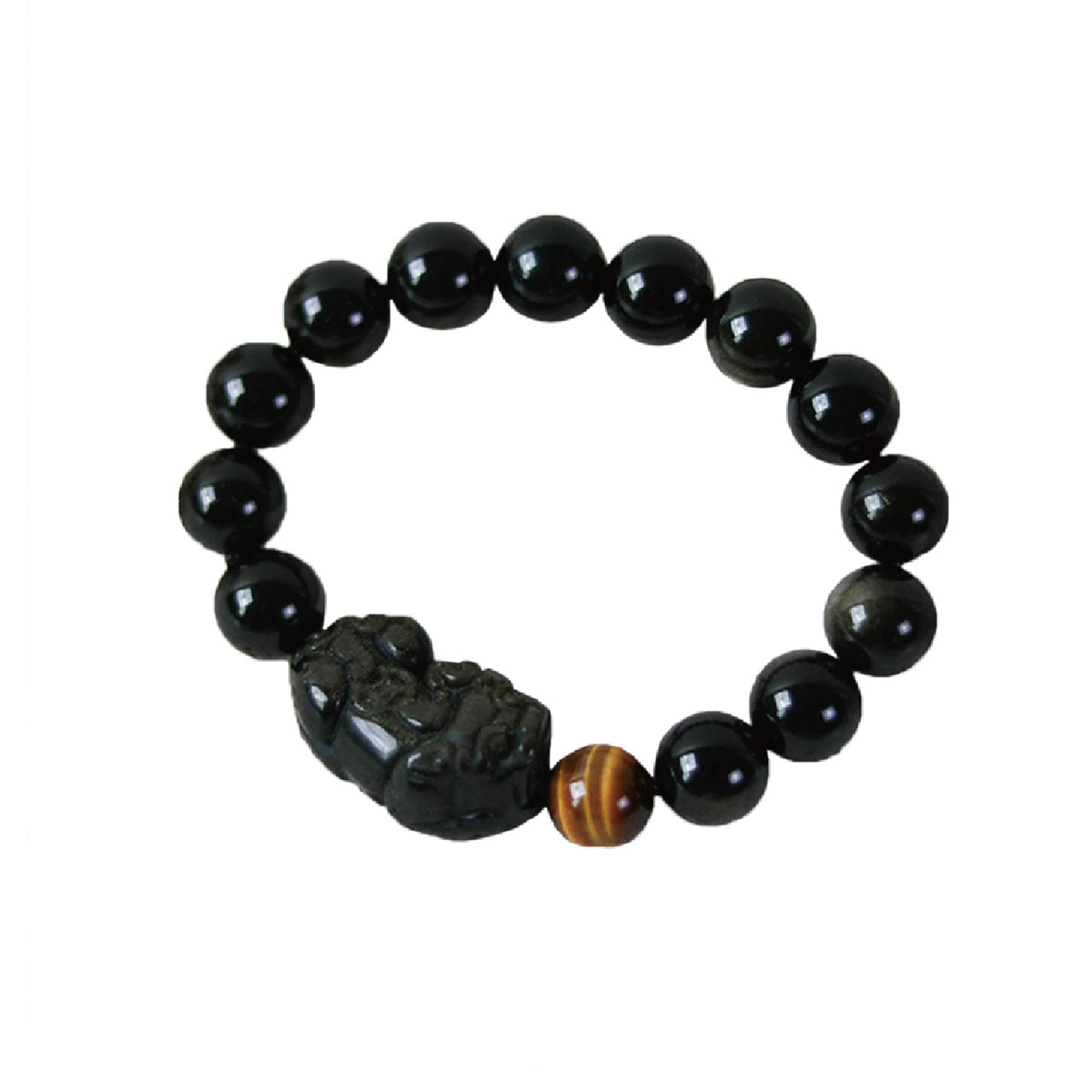 【MAZUBUYBUY】Zhenlan Fortune Pixiu Black Obsidian Bracelet 12mm 1pcs