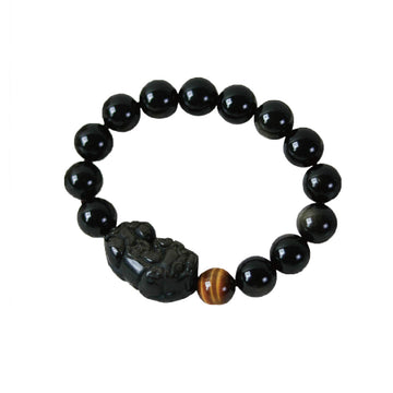 【MAZUBUYBUY】Zhenlan Fortune Pixiu Black Obsidian Bracelet 12mm 1pcs